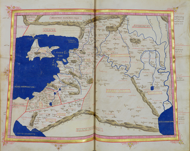 Ms Lat 463 f.111v-112r Map of Phoenicia, Mesopotamia and Babylon (vellum)