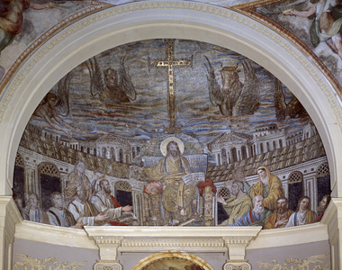 Christ Enthroned surrounded by the Apostles and Saints Pudentiana and Praxedis, in the Apse (mosaic)