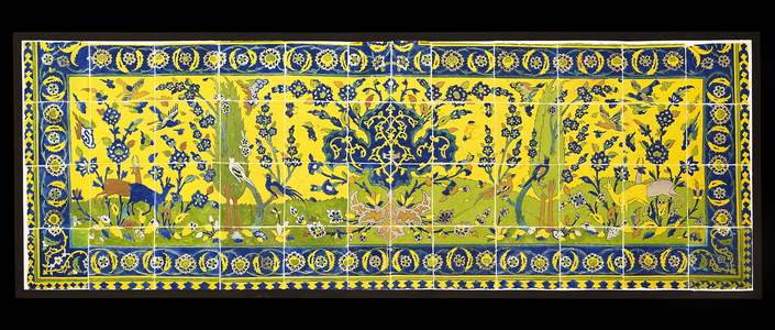 Tiles depicting a natural scene, from Isfahan, Iran, probably c.17th century (earthenware with polychrome under glaze)