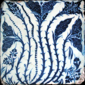 Tile with floral design, c.1483 (earthenware with coloured underglaze)