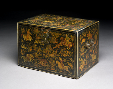 Writing cabinet depicting noblemen hunting, 17th century (lacquered wood) (see 119073 for detail)