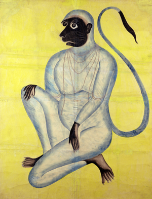 The Monkey God Hanuman, Kalighat, Calcutta, c.1870 (w/c with silver on paper)