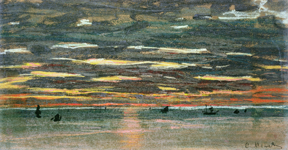 Sunset Over the Sea, 19th century (pastel & gouache on paper)