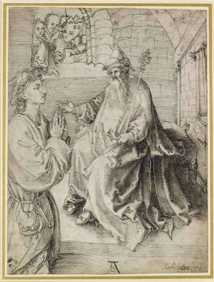 Youth Kneeling before a Potentate, 15th century (pen & ink on paper)