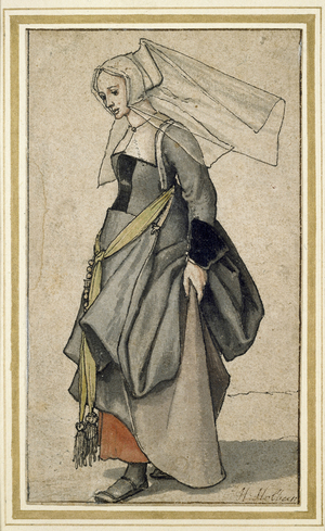 A Young English Woman, 16th century (pen & ink and w/c on paper)