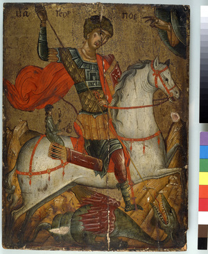 St. George slaying the Dragon, icon, Creto-Venetian School, (oil on panel)
