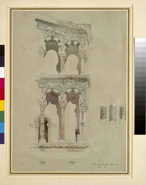 Detail of the facade of San Michele in Foro, Lucca, 1845 (w/c on paper)