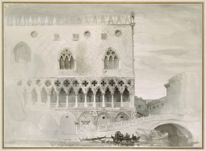 Exterior of Ducal Palace, Venice, 19th century (pen, ink and wash on paper)
