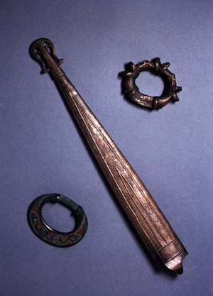 Dagger Sheath, 4th century AD (bronze) and Rein Rings, c.1st century AD