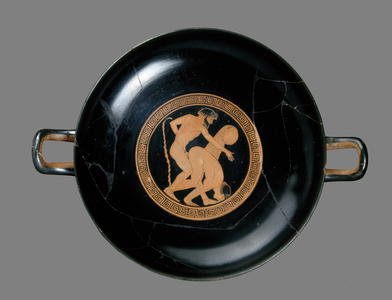 Red-figure kylix depicting a man and woman making love (pottery)