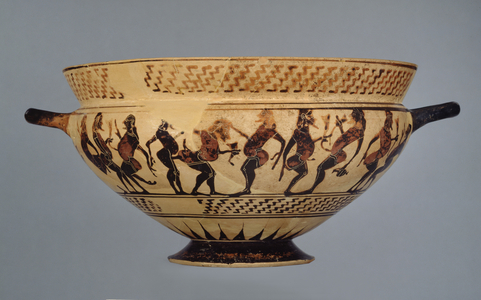 Middle corinthian cup decorated with sixteen padded dancers or Komasts, possibly from Cerveteri, c.600-575 (ceramic)