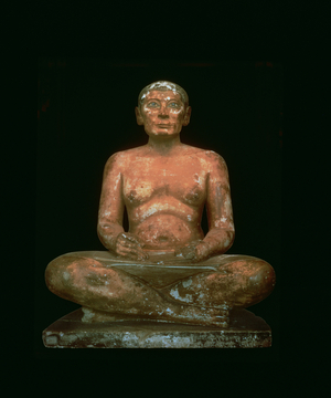 Scribe writing on a scroll (limestone and alabster and rock crystal)