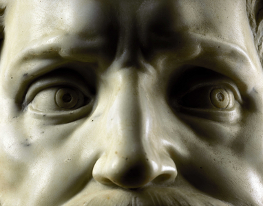 Mausoleum of Jules II. Detail of the face of Moses, 1513-1545. Sculpture of the Renaissance by Michelangelo Buonarroti called Michel Ange (Michelangelo or Michelangelo, 1475-1564). San Pietro in Vincoli, Rome.