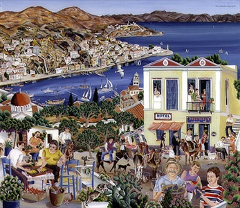 Backgammon Players in the Harbour at Symi