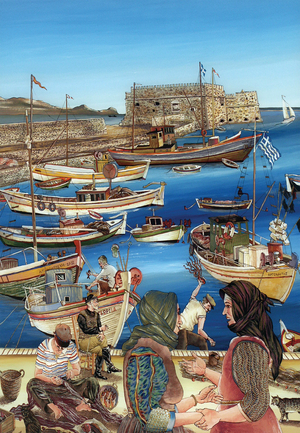 Heraklion Harbour, Crete, 2001 (glass painting)