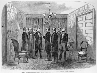 President Johnson (1808-75) taking Oath of Office, from 'Frank Leslie's Illustrated Newspaper', 6th January 1866 (litho)