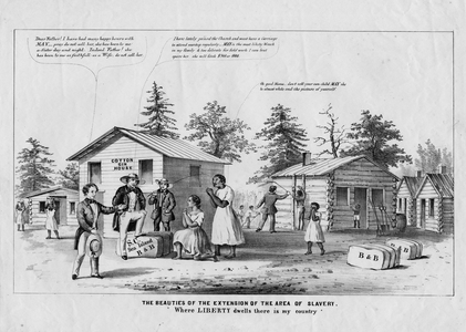 The beauties of the extension of the area of slavery. "Where liberty dwells there is my country", c.1850s (litho)