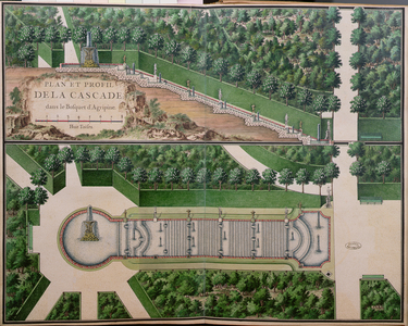 Plan of the Cascade in the Grove of Agrippina, from 'Gardens at Marly', early 18th century (w/c on paper) (see also 163976)