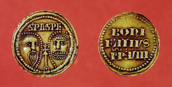 Seal with the heads of St. Paul and St. Peter, from a bull of Pope Boniface VIII, recto and verso, 1295 (wax)