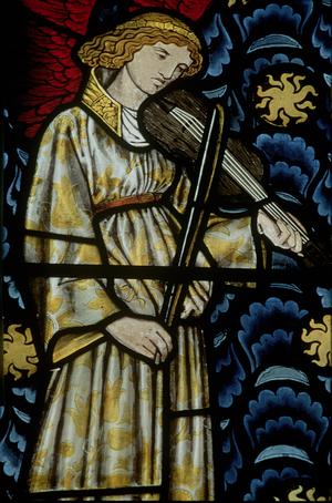 Angel with a violin, stained glass window,  1869 (see also 54932 & 77951)