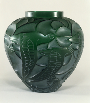 Curlew Vase, 1931 (green and white patina on green glass)