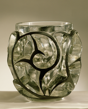 Whirpools Vase, 1926 (press-moulded black enamel on clear glass)
