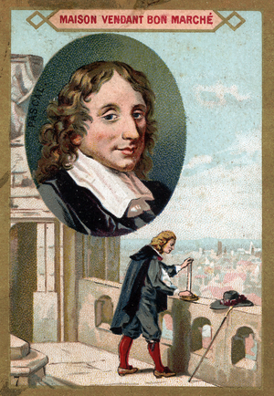 Experience of Blaise Pascal (1623-1662) on atmospheric pressure: atmospheric pressure is measured using his Barometre (mercury tube) in 1643 on the Tour Saint Jacques (Saint-Jacques) in Paris with a tube of Torricelli. Chromolithography (Chromo engraving). Private collection.