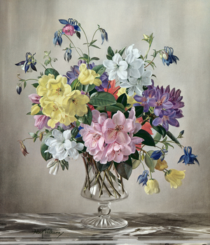 PB/321 Rhododendrons, Azaleas and Columbine in a Glass Vase (oil on canvas)