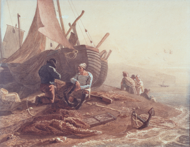 Fishermen Mending their Nets, 1811 (w/c on paper)