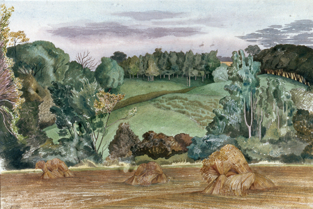 An Evening Landscape with Corn Stooks (w/c on paper)