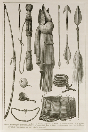 Herero Weapons and Ornaments, from 'The History of Mankind' by Prof. Friedrich Ratzel, pub. in 1904 (engraving)