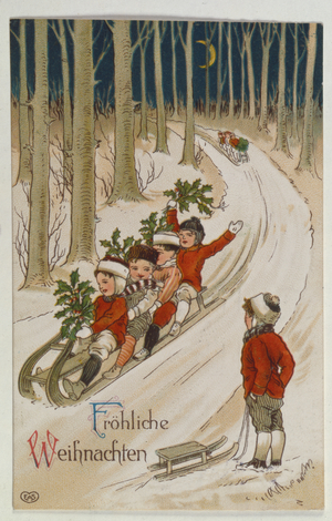Children Tobogganing, Christmas card