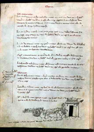 Ms 1175 f.8v Farmer with his horse and cart, from 'Vieil Rentier d'Audenarde, 1291-1302 (vellum)