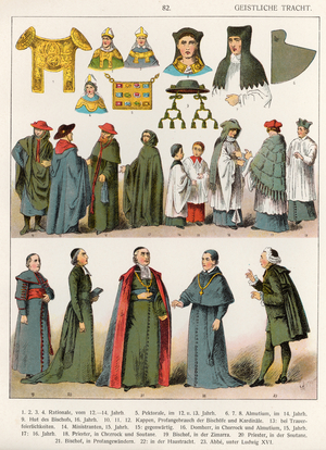 Ecclesiastical Dress, c.1100-1500, from 'Trachten der Voelker', 1864 (coloured lithograph)