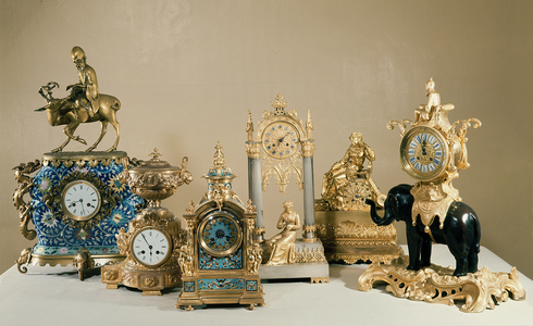 Collection of Pendules de Paris showing the widely differing types of case into which the French movement could be fitted