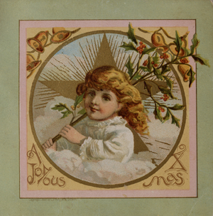 Child with Holly, Victorian Christmas and New Year card