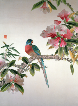 Jay on a flowering branch, Republic period (1912-49) (hand embroidery)