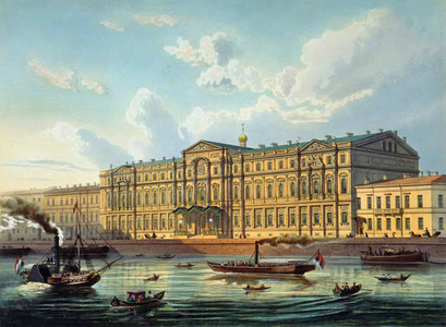 Palace of Grand Duke Mikhail and Palace Embankment, printed by Jacottet and Bachelier, published by Lemercier, Paris, 1850s (colour lithograph)