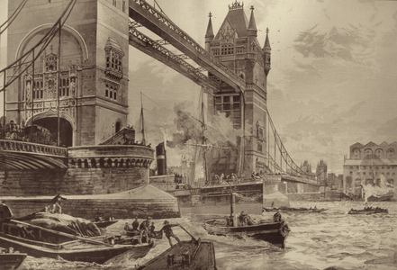 The Tower Bridge, to be Erected Over the Thames: Foundation Stone Laid by the Prince of Wales on Monday Last, from 'The Illustrated London News', 26th June 1886 (engraving)