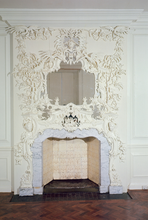 Fireplace, 1752 (carved wood & marble with glass)