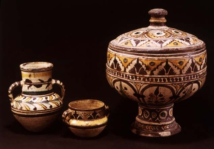 Three vessels, from Kallaline, 19th century (enamelled pottery)