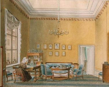 Interior of Boratynsky's House in Moscow, 1830s (gouache on paper)