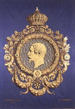 Embroidered velour panel including portrait of Napoleon III by Furnion Pere et fils, 1855