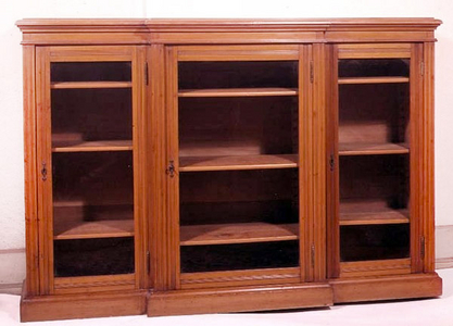 Breakfront bookcase with original escutcheons, c.1890 (satinwood)