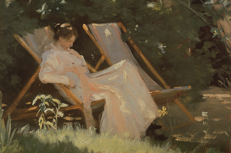 The artist's wife sitting in a garden chair at Skagen, 1893 (oil on canvas)