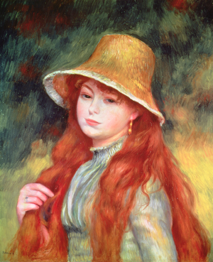 Young girl with long hair, or Young girl in a straw hat, 1884 (oil on canvas)
