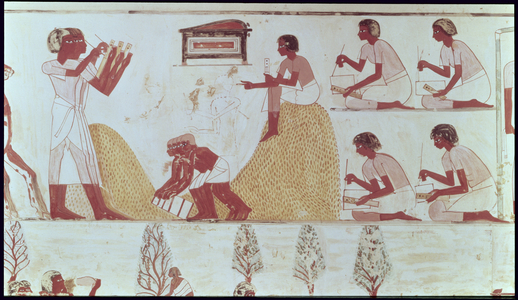 Scribes recording the harvest, detail from a copy of a wall painting from the tomb of Menna at Thebes, c.1400 BC (detail of 85723)