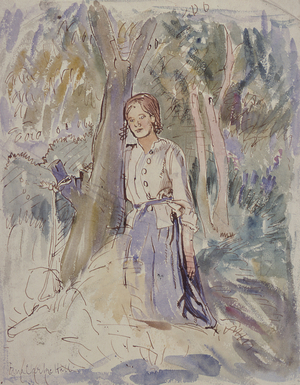 Girl in a Wood, 1937 (sepia ink & w/c on paper)