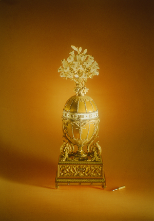 Gold Clock Faberge Egg, with White Hour Band, 1899
