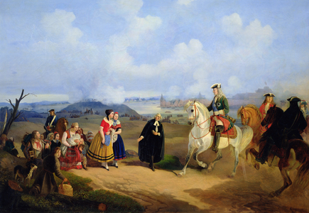Pastor Ernst Glueck introduces Marta Skavronskaya to Field Marshall Sheremetev, 1851 (oil on canvas)